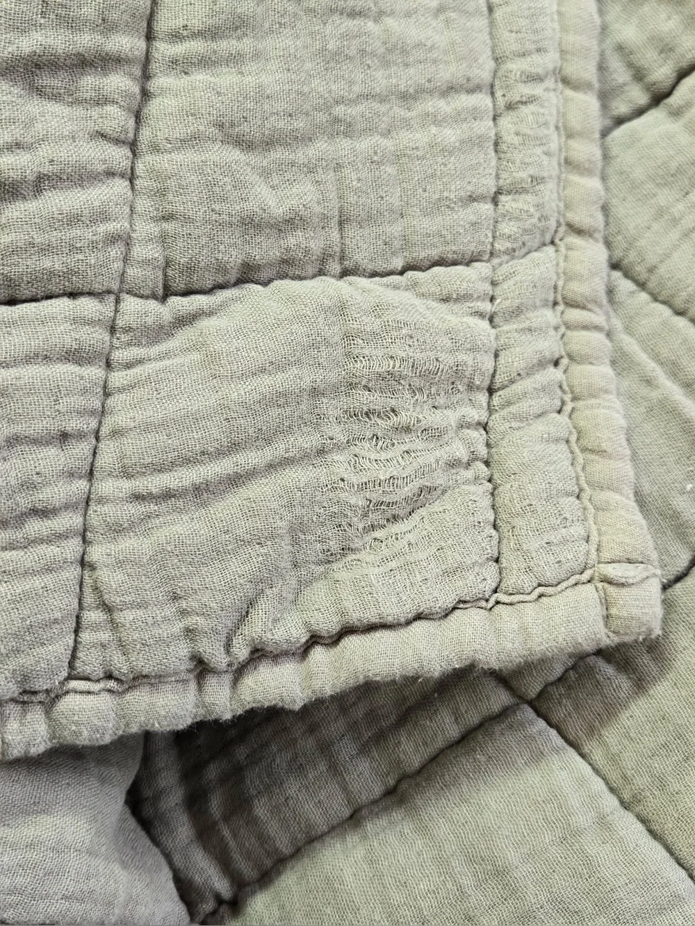 QUINCE Organic Cotton Gauze Box Quilt Set Full/Queen Olive 0785